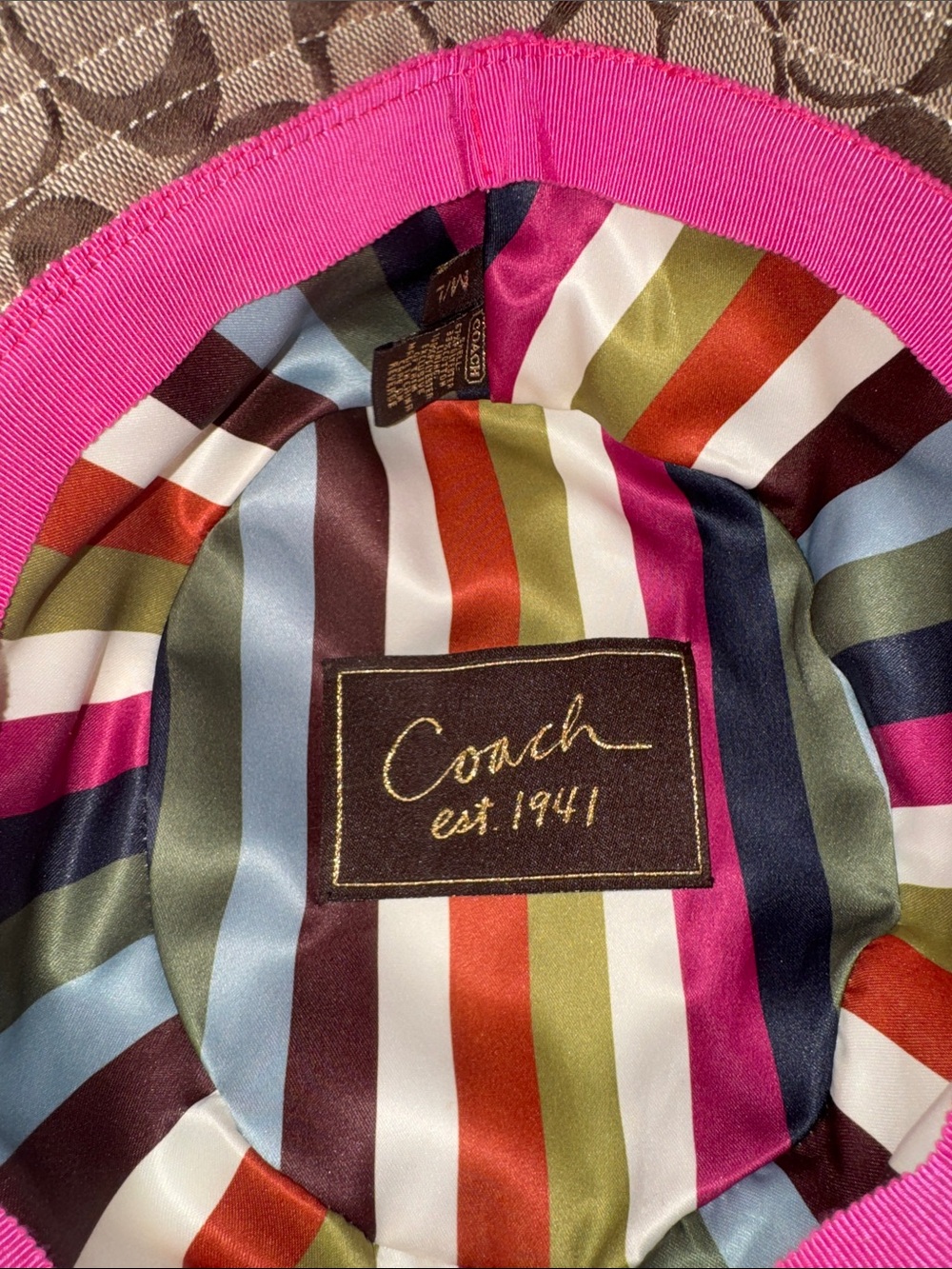 Coach 1941 Legacy Signature C Jacquard Bucket Hat with Pink Satin Bow - Picture 2 of 6